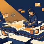 jovem estudante sentado sobre livro aberto com telas coloridas ao redor e foco de luz destacando a leitura (como manter o foco nos estudos)